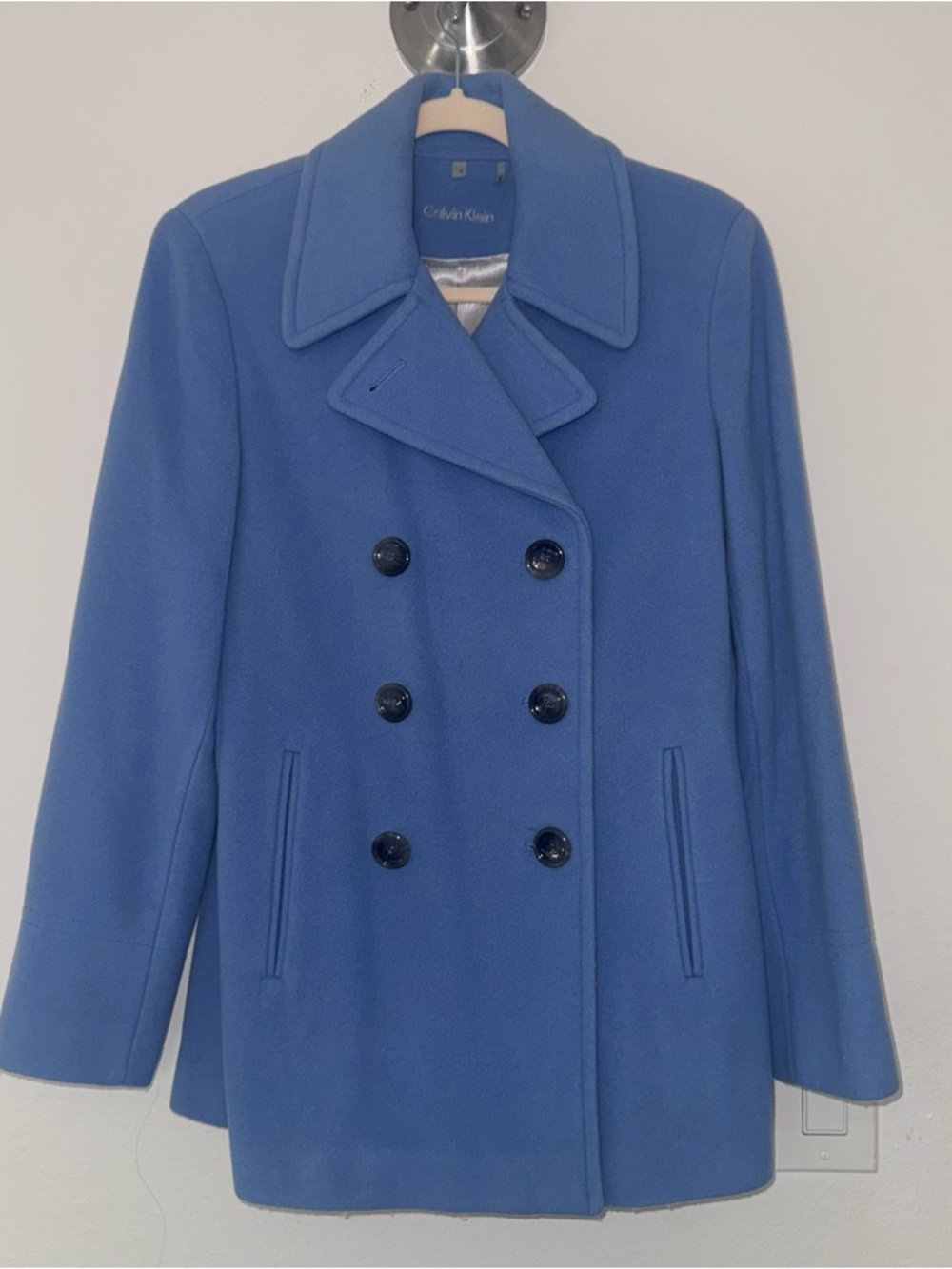 Calvin Klein Women's Cornflower Blue Double-Breasted Pea Coat